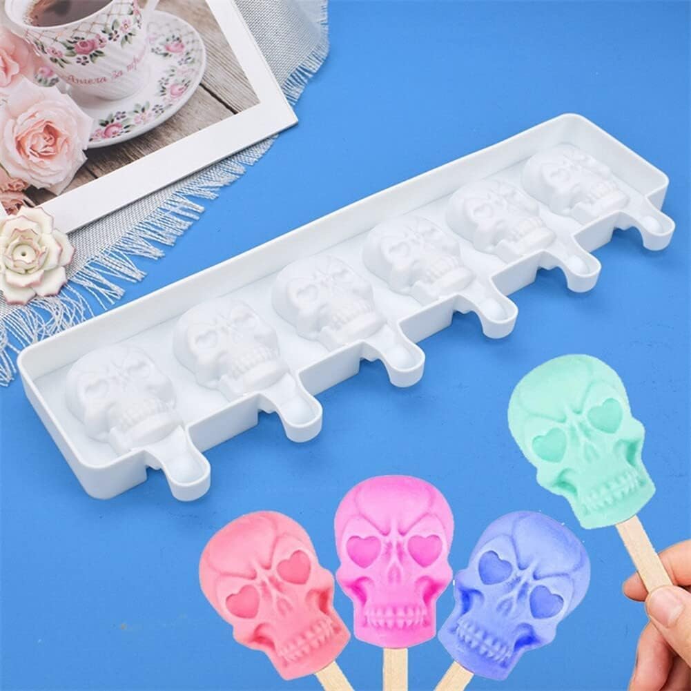 1 paquete de moldes para paletas con forma de calavera de Halloween, moldes de silicona para paletas de hielo de 6 cavidades para niños y adultos,
