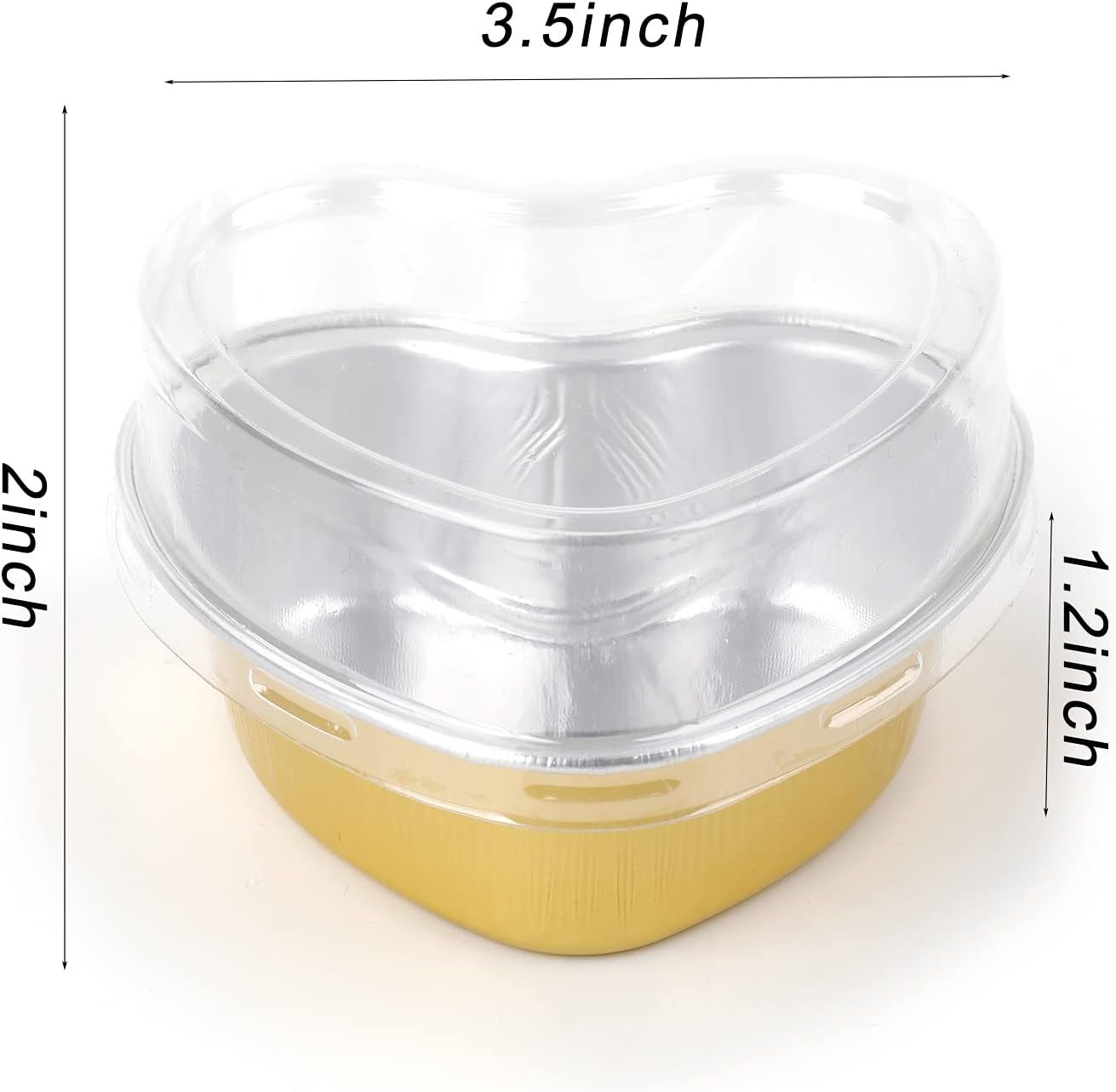 SOUJOY 100 tazas para hornear en forma de corazón, molde de papel de aluminio de 3.4 onzas con tapas, molde desechable para magdalenas de pudín para