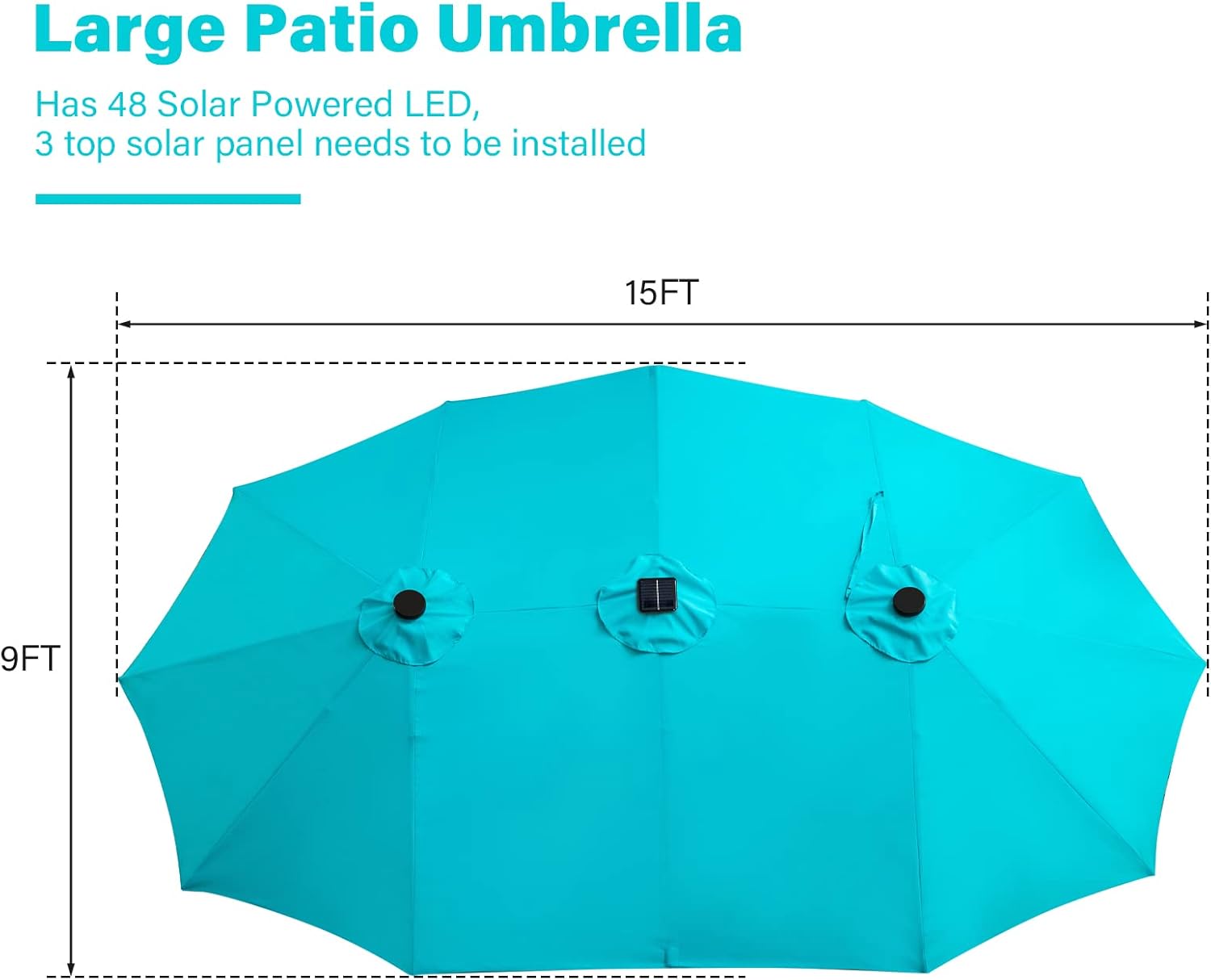 Diophros Solar Powered Double-Sided Patio Umbrella, Outdoor Large Market Umbrella with LED Lights, LED Rectangular Aluminum Twin Patio Umbrella with