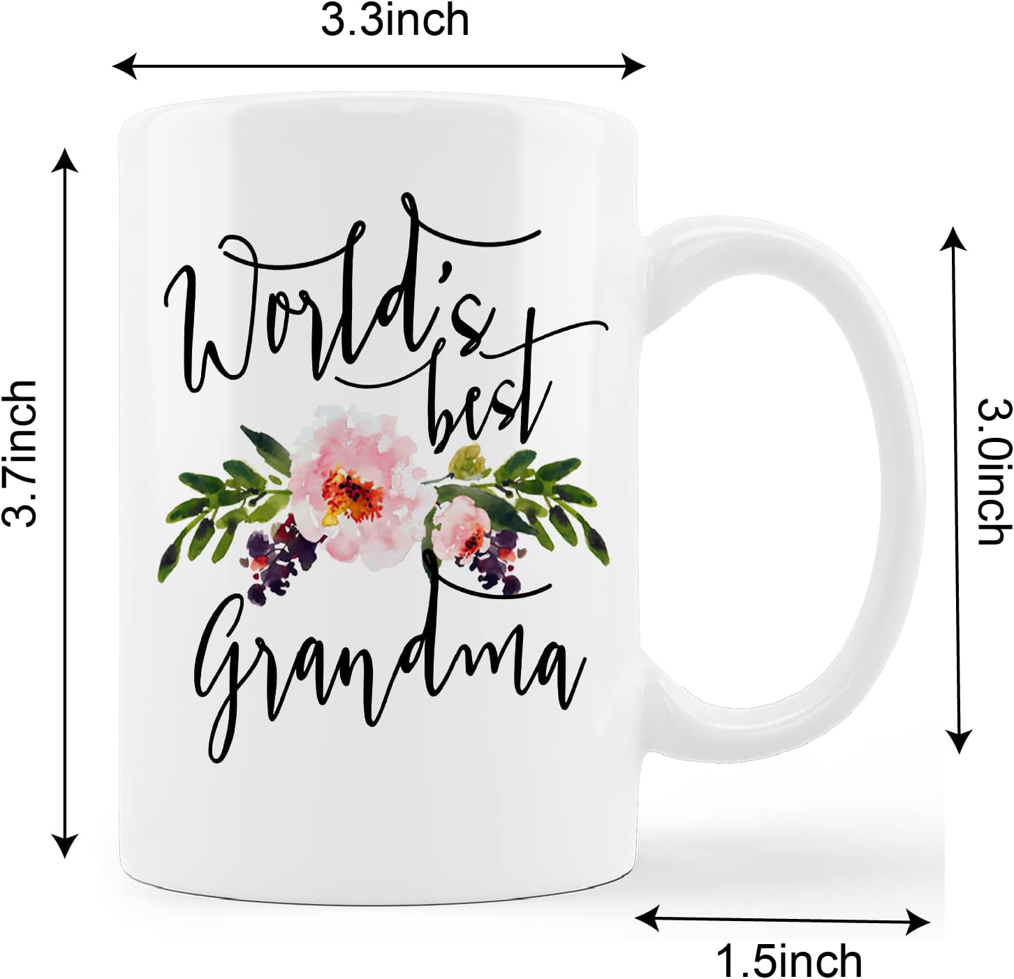 kunlisa Taza de cerámica floral para la mejor abuela, taza de cerámica floral de 11 onzas, taza de té con leche para abuela, abuela, cumpleaños, día