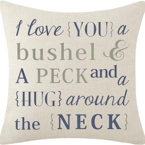 Blue Word I Love You A Bushel & A Peck and A Hug Around The Neck Lover – Funda de almohada decorativa de lino y algodón para el día de San Valentín, Blue Word I Love You A Bushel & A Peck and A Hug Around The Neck Lover – Funda de almohada decorativa de lino y algodón para el día de San Valentín,