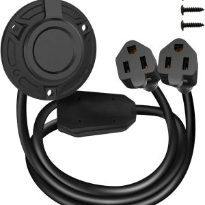 MECESOR Enchufe de puerto de entrada de alimentación de CA de 15 amperios y 125 V, enchufe de entrada de alimentación de tierra RV con cable de MECESOR Enchufe de puerto de entrada de alimentación de CA de 15 amperios y 125 V, enchufe de entrada de alimentación de tierra RV con cable de