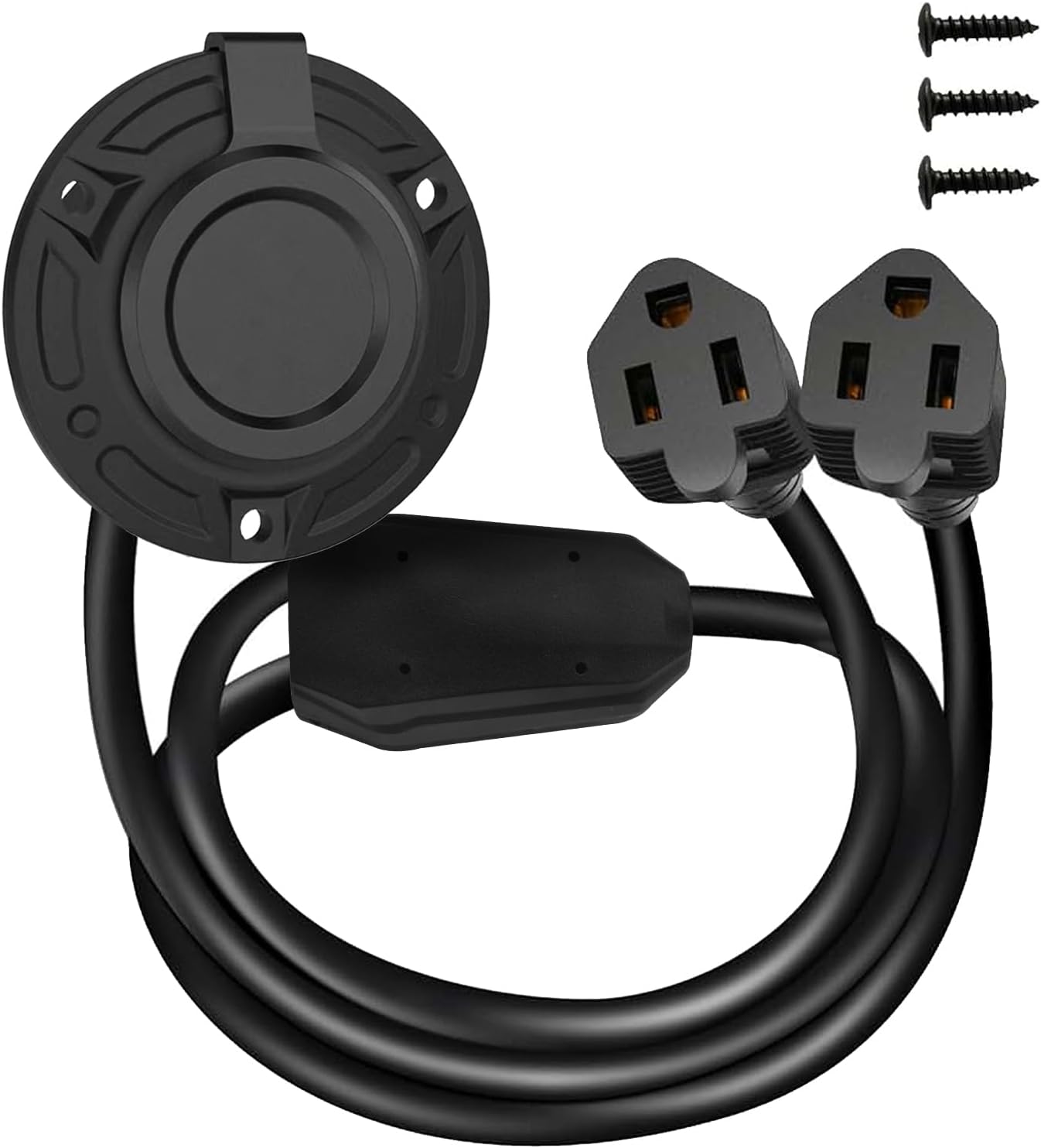 MECESOR Enchufe de puerto de entrada de alimentación de CA de 15 amperios y 125 V, enchufe de entrada de alimentación de tierra RV con cable de