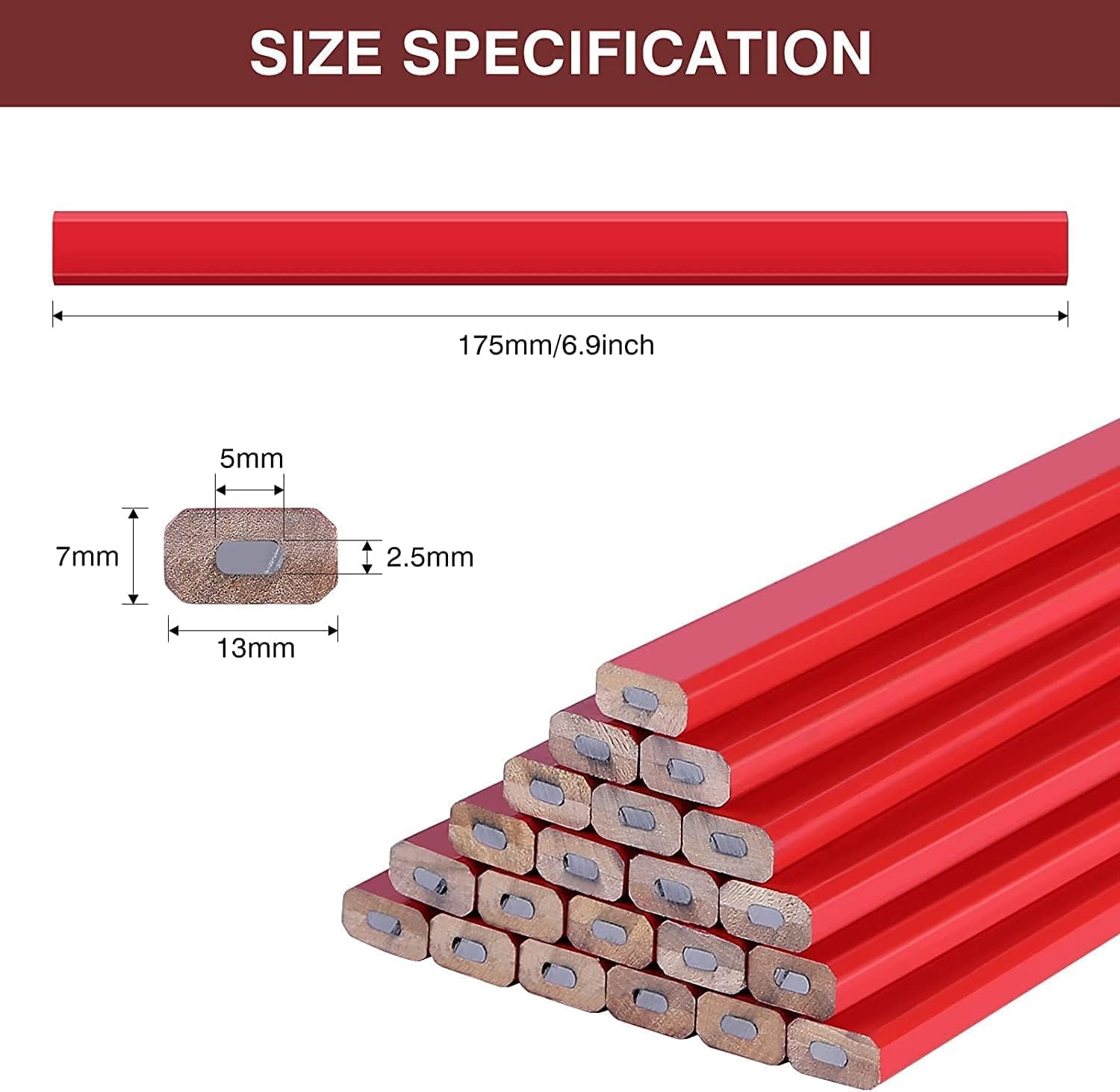 72 lápices de carpintero planos, 6.7 in de plomo de grafito duro medio, lápices de madera natural para constructores