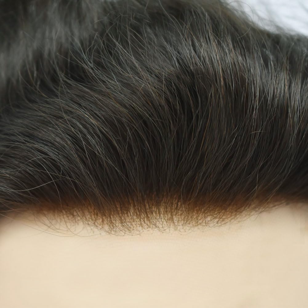 Hair Wonders Extensiones de cabello para hombre y tupés de repuesto para hombre, sistema de cabello fino mono hombre, encaje frontal, cabello humano