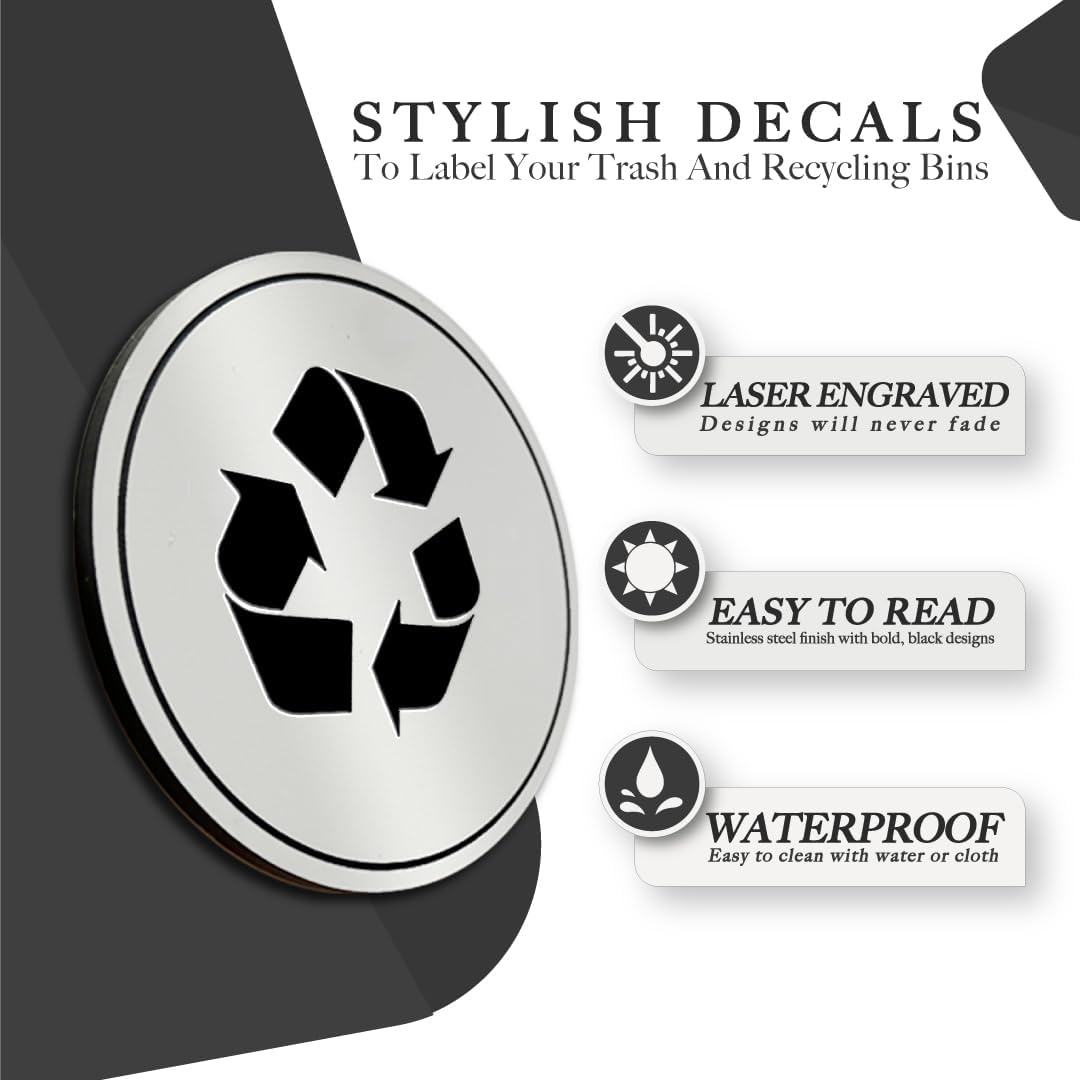 Juego de 2 calcomanías de basura y reciclaje, para interiores y exteriores, resistentes a los rayos UV, estable y resistente a la intemperie,