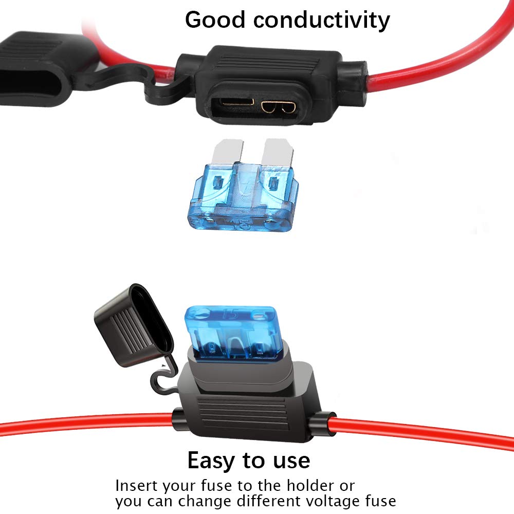 Soporte en línea 16AWG arnés de cableado ATCATO 15AMP Blade Automotive Fuse Holder 2 Pack