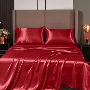 Cloud Fino Juego de sábanas de satén de seda de 4 piezas Sábana bajera de satén de seda Sábana encimera de satén de seda Funda de almohada de Cloud Fino Juego de sábanas de satén de seda de 4 piezas Sábana bajera de satén de seda Sábana encimera de satén de seda Funda de almohada de