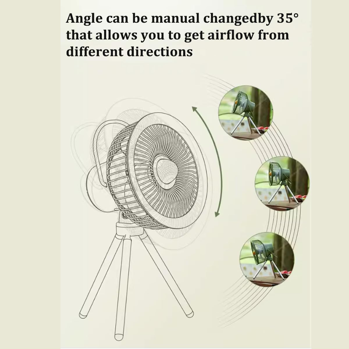 Ventilador portátil  Ventilador de camping con linterna LED, ventilador a batería, ventilador recargable con trípode, control remoto, ventilador de