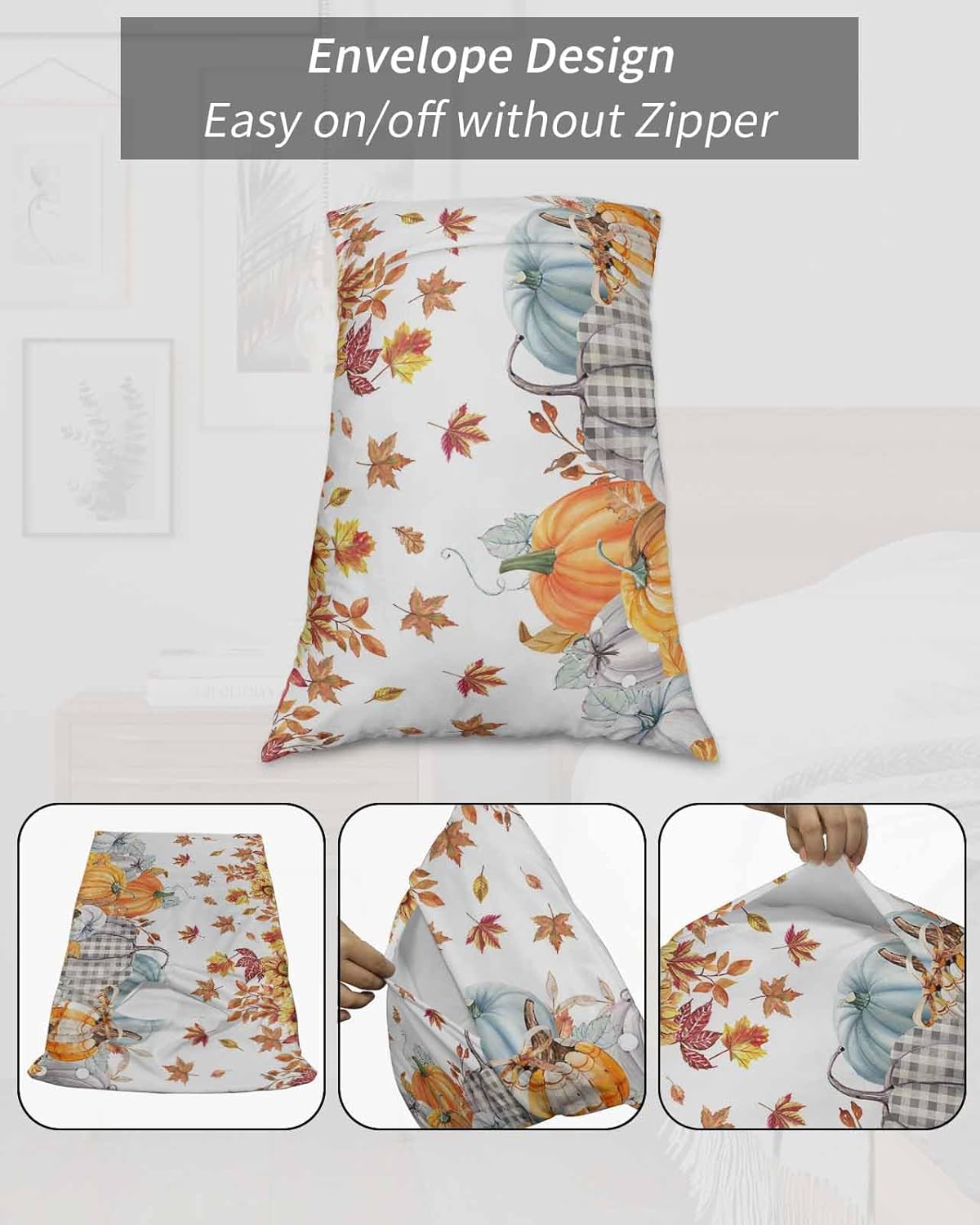 Fundas de almohada de tamaño estándar de Acción de Gracias, 2 paquetes de fundas de almohada suaves para cama, sofá, cuerpo largo, con cierre de
