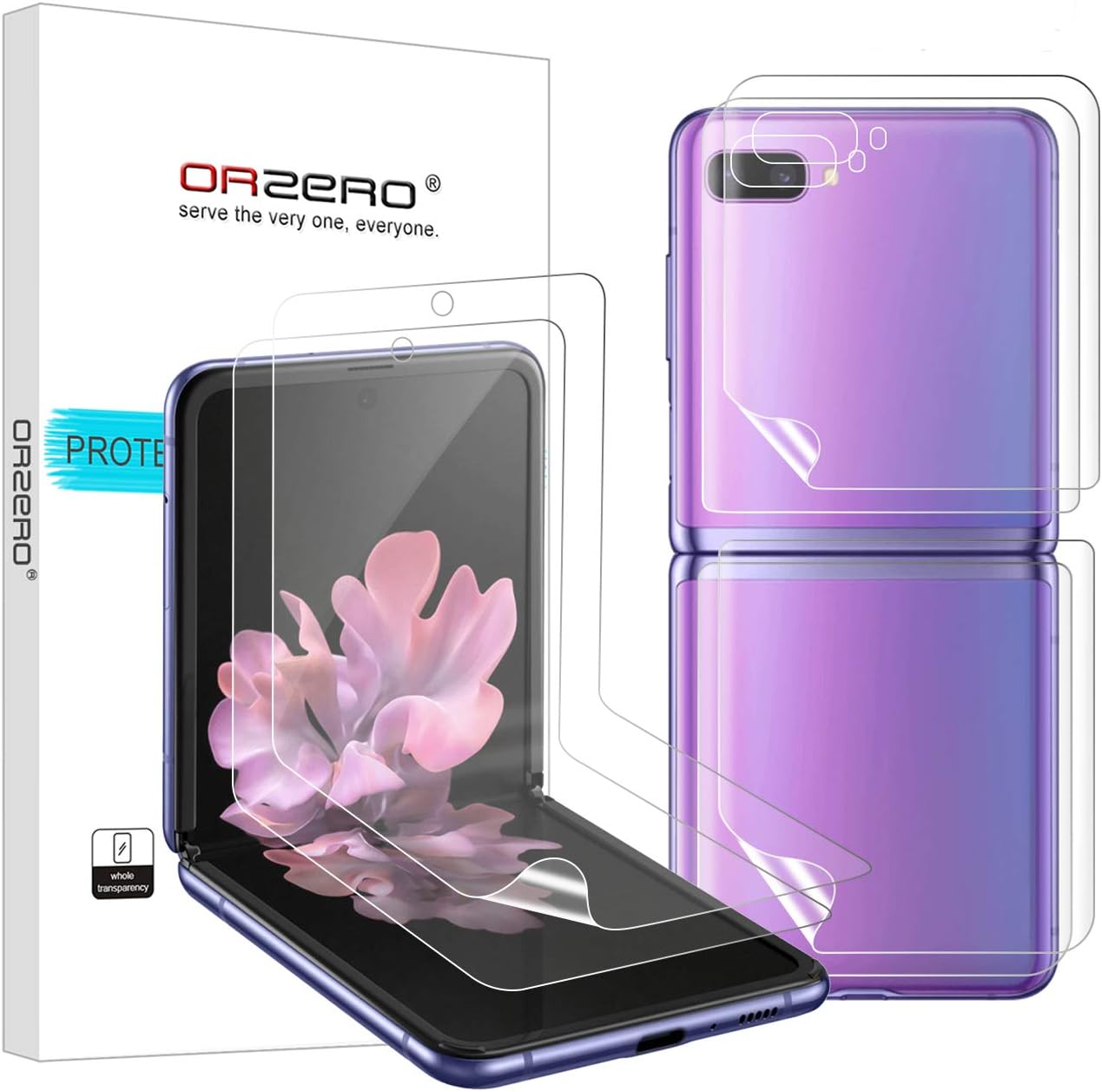 Orzero (2 juegos) compatible con Samsung Galaxy Z Flip, Z Flip 5G 2020 (no compatible con Z Flip 3 5G 2021), protector de pantalla de TPU suave,