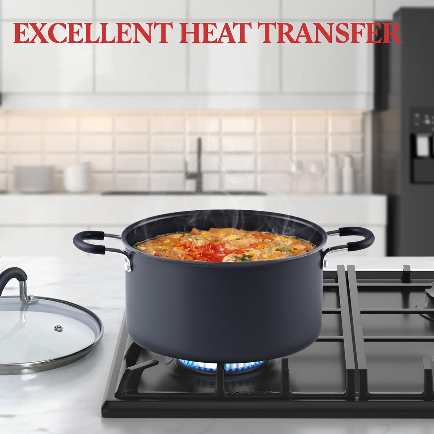 Cook N Home Casserole – Olla de horno holandés con tapa, anodizado duro profesional, antiadherente, 6 cuartos de galón, apta para horno, con asas