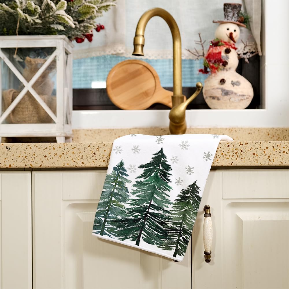 ARKENY AD140 – Juego de 2 paños de cocina de Navidad, diseño de copos de nieve, color verde, 18 x 26 pulgadas, diseño de Nobel de granja, decoración