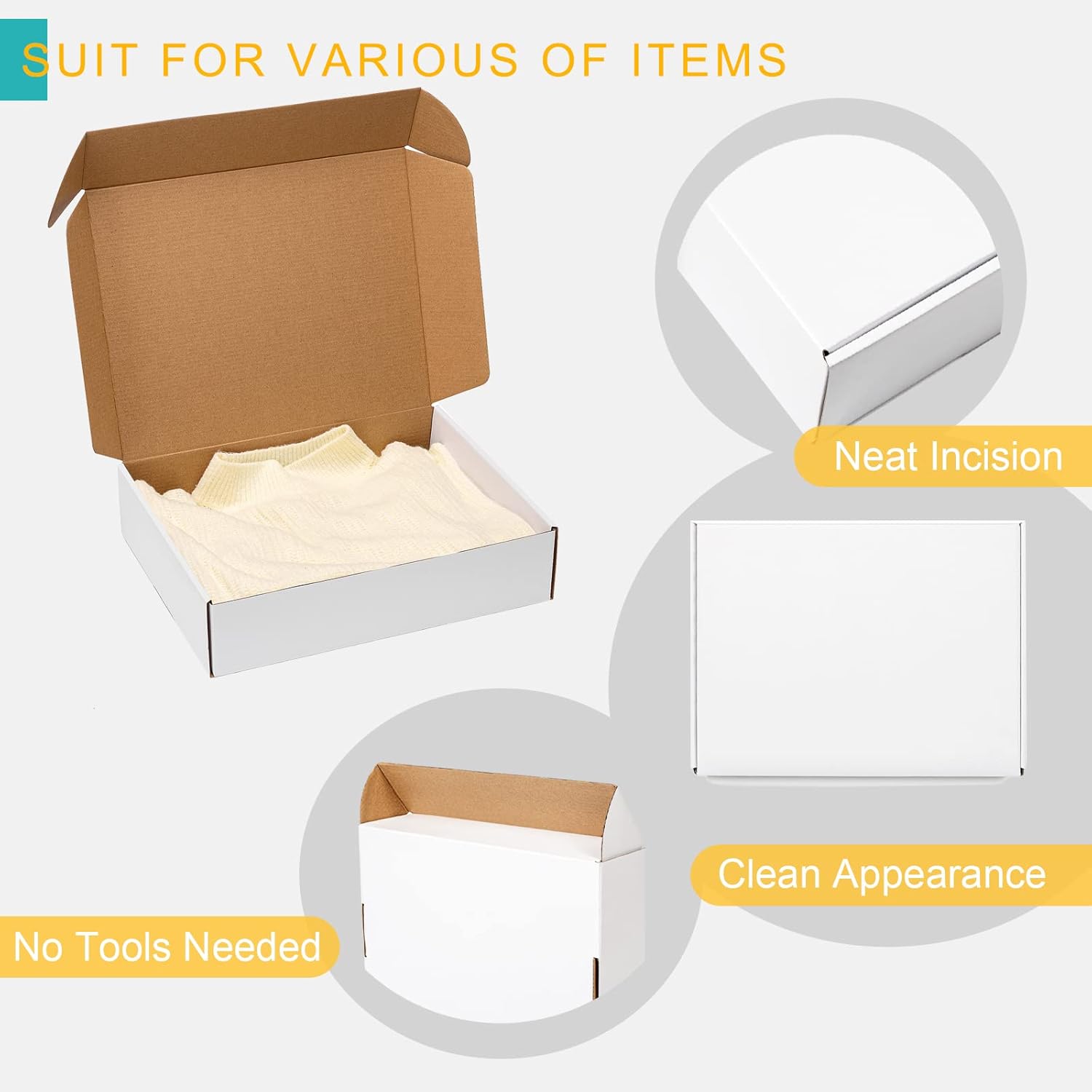 Cajas de envío blancas de 13 x 10 x 3 pulgadas, cajas de cartón para embalaje, caja de correo corrugado blanca, cajas de correo con bloqueo de