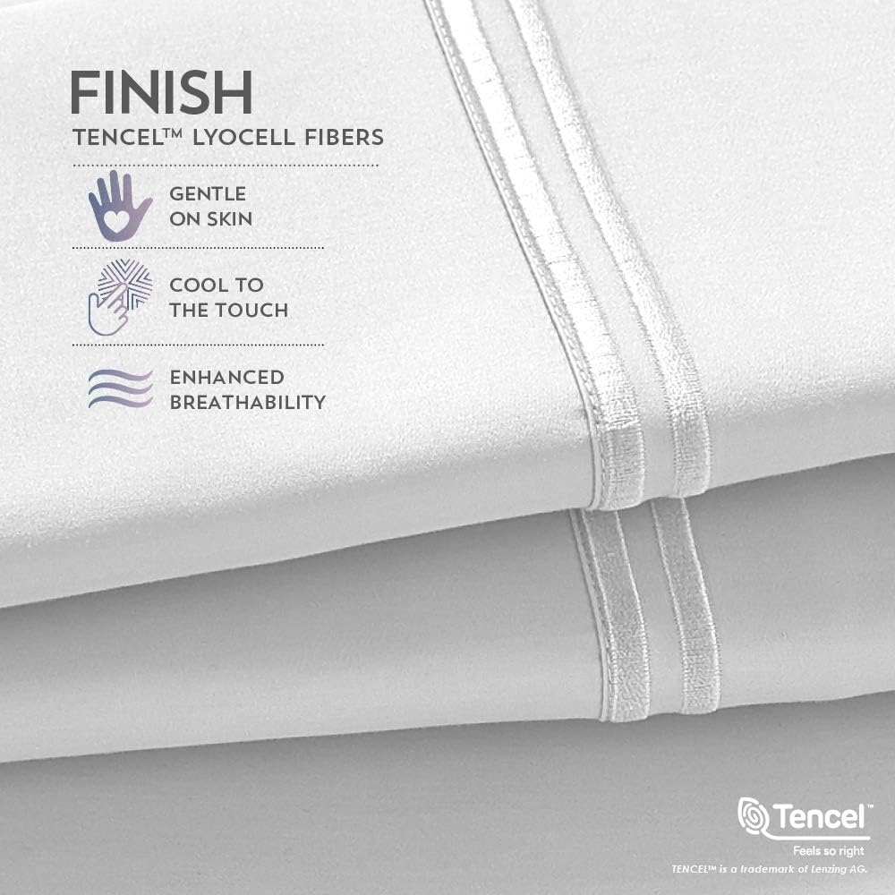 PureCare Elements Cool Touch – Juego de sábanas con 100 % Tencel, esquinas de ajuste preciso y fundas de almohada envolventes, tamaño King dividido,