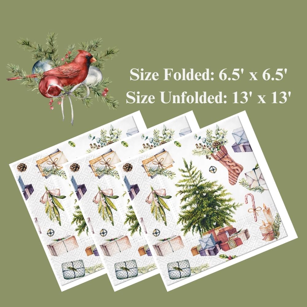 Servilletas de papel de Navidad de 20 unidades, 13 x 13 pulgadas, servilletas de Navidad de 3 capas para arte, cena y fiesta, servilletas