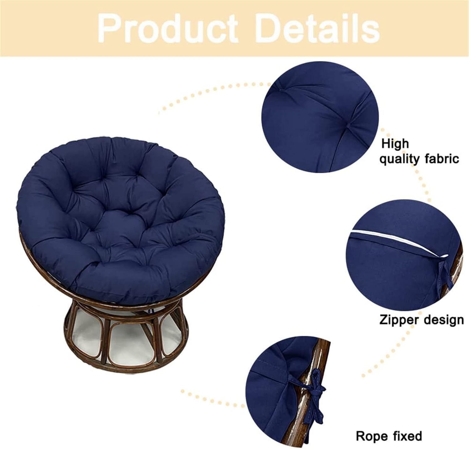 Cojines para silla redonda de hongos resistentes al agua, cojín de repuesto para silla Papasan de gran tamaño, cojín de asiento de bambú, suave,