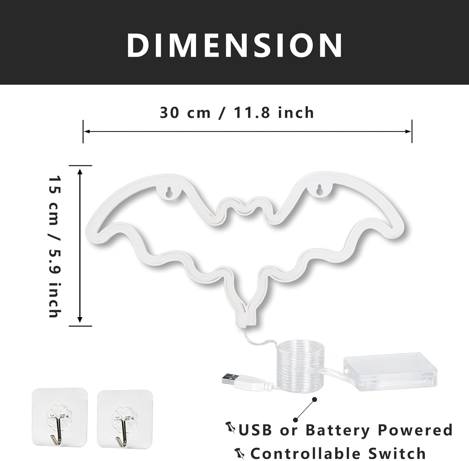 UrsaMajor Letreros de neón de murciélago para Halloween, luces decorativas de neón azules, luces LED de neón para pared, funciona con bateríasUSB,