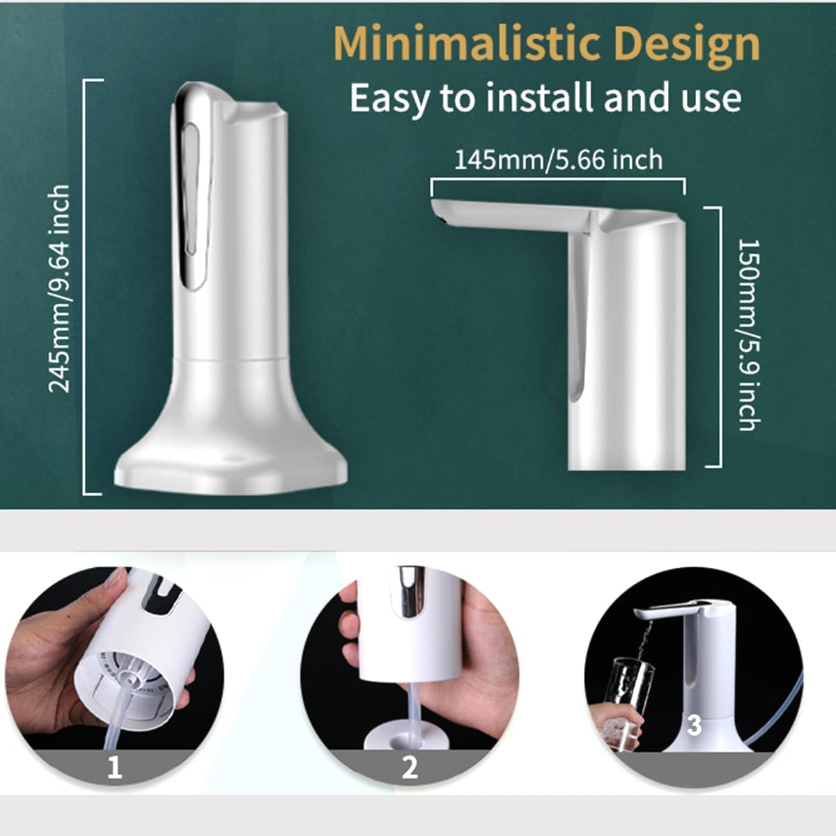 Dispensador de agua para botella de 5 galones, bomba de agua portátil universal automática y plegable, bomba de agua potable eléctrica de 1200 mAh,