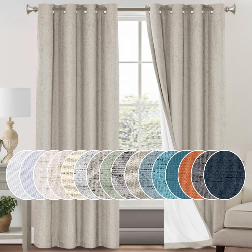 PrinceDeco Cortinas 100% opacas para dormitoriosala de estar, cortinas opacas de lino de 96 pulgadas de largo, cortinas de tratamiento de ventanas