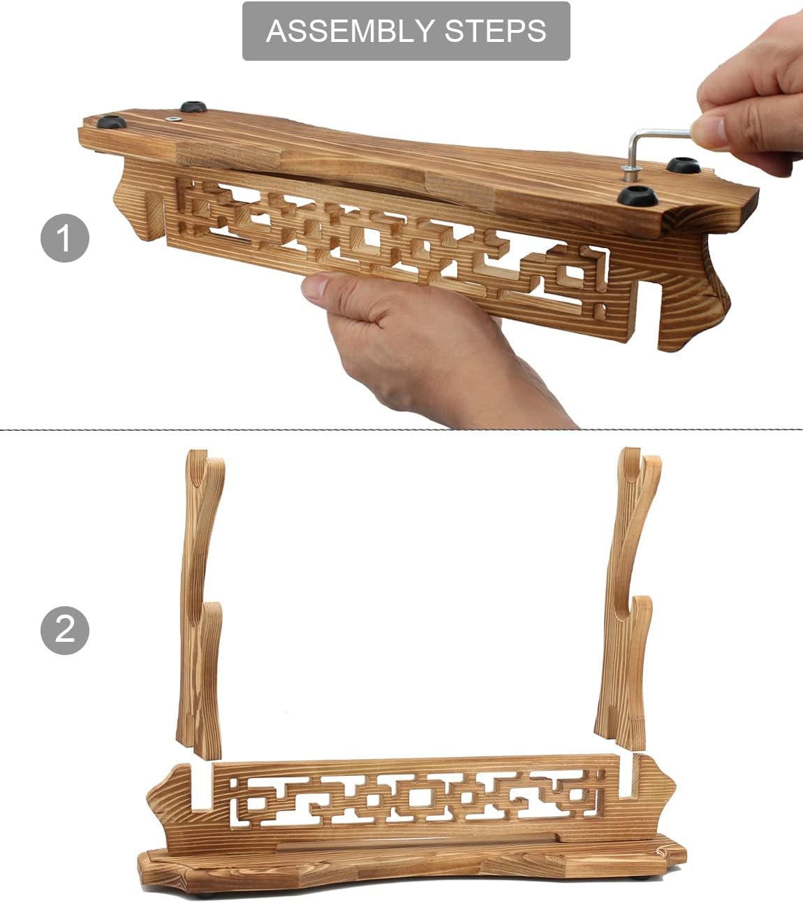 Soporte para espada de 1234 niveles, de madera maciza, para escritorio, espada katana, gladiador samurái, base de montaje para exhibición (2 niveles)