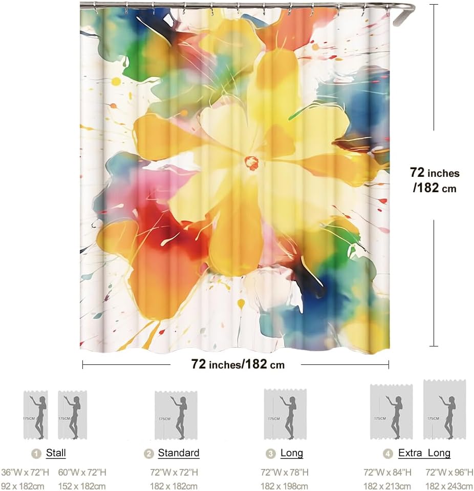 Juego de cortinas de ducha gruesas de granja, acuarela con flores bohemias para decoración de baño, tela impermeable con ganchos (margarita de