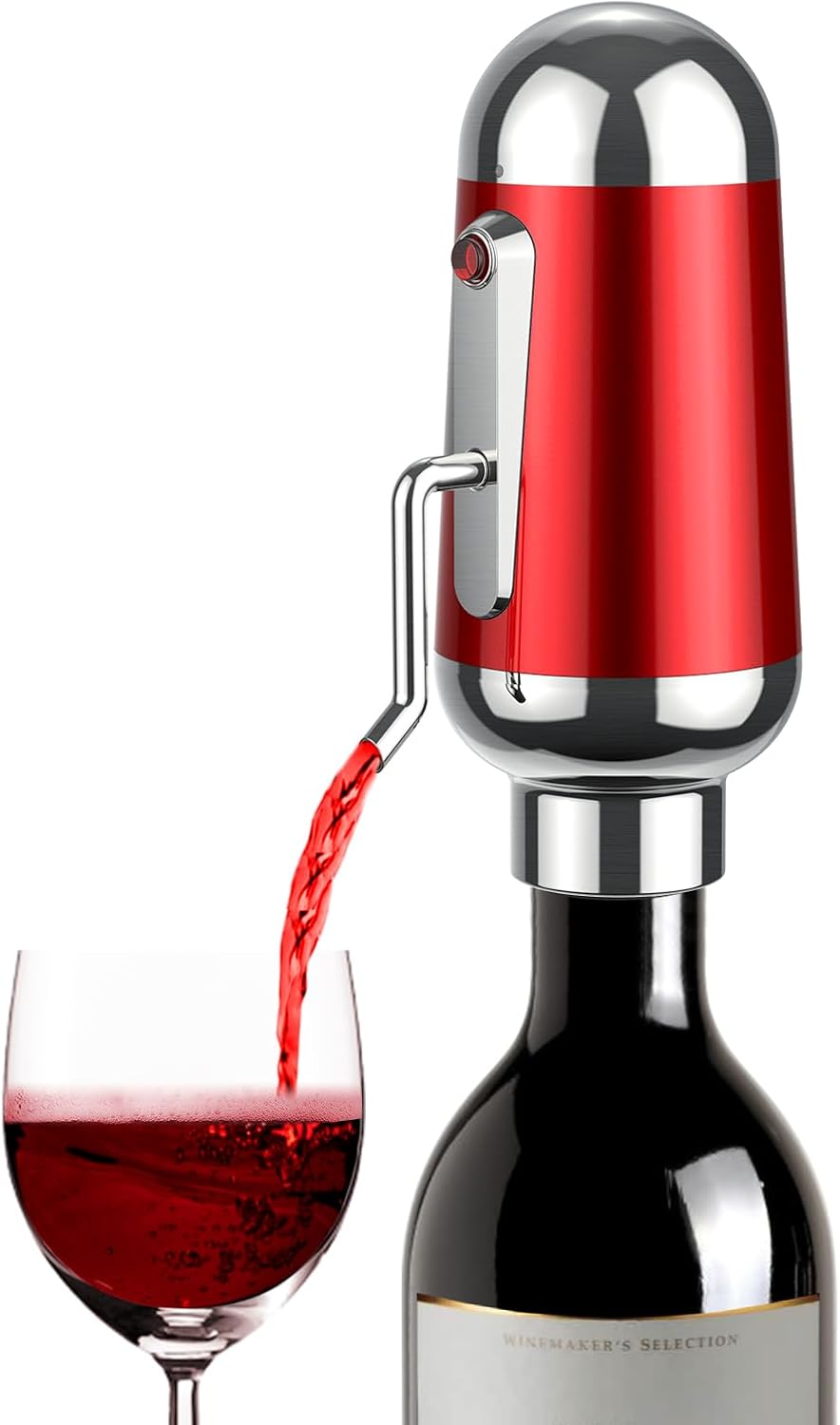 Aireador de vino eléctrico, decantador de vino MTEOWK portátil vertedor de vino de 1 botón, dispensador de vino inteligente recargable por USB