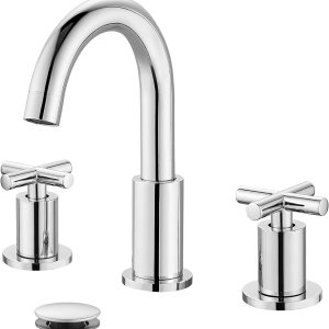 gotonovo Grifo de baño de 3 agujeros, grifo mezclador de doble mango cruzado para fregadero de baño, montaje en cubierta de agua fría caliente, gotonovo Grifo de baño de 3 agujeros, grifo mezclador de doble mango cruzado para fregadero de baño, montaje en cubierta de agua fría caliente,