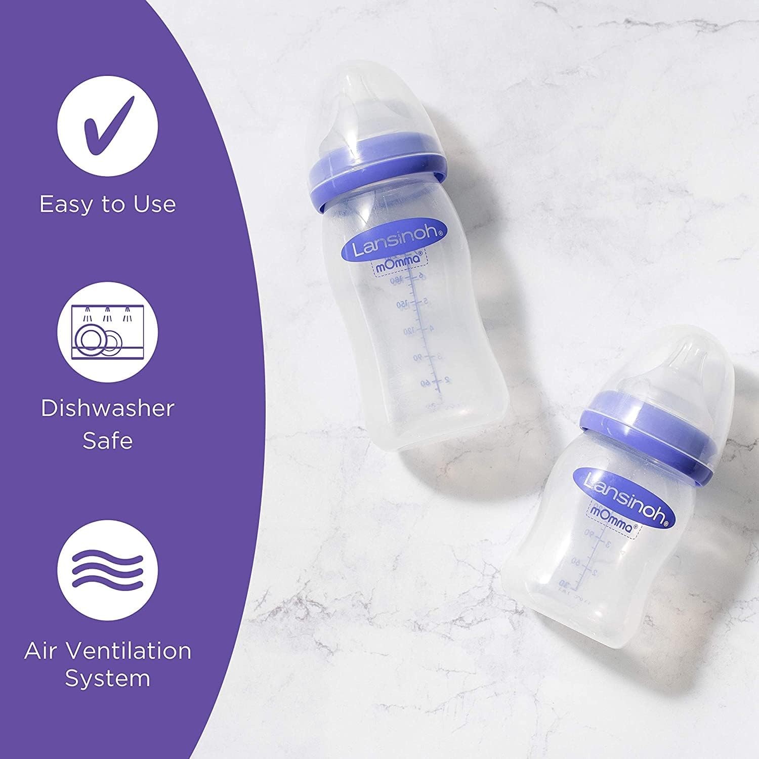 Lansinoh mOmma Biberón de leche materna con pezón NaturalWave, 8 onzas, BPA (paquete de 2) (2)