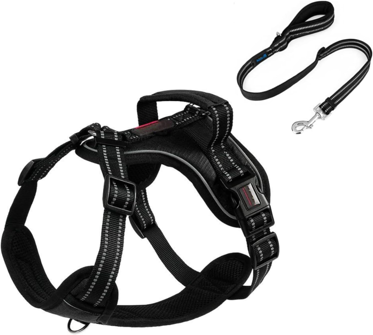 Arnés para perro con juego de correa, arnés de chaleco para perro sin tirones con 2 clips para correa, arnés acolchado ajustable reflectante con asa