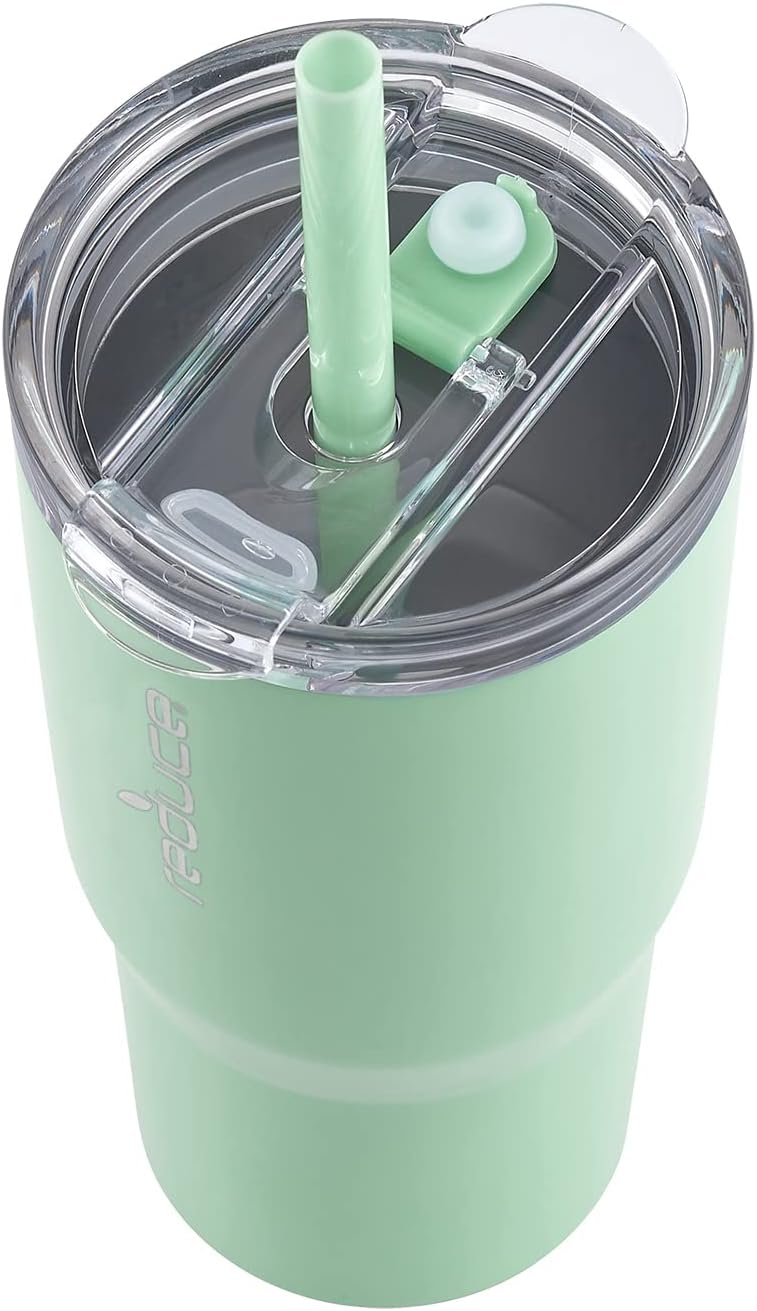 REDUCE Cold1 – Vaso de 24 onzas con tapa y pajilla, de acero inoxidable con aislamiento al vacío de doble pared que mantiene las bebidas frías hasta
