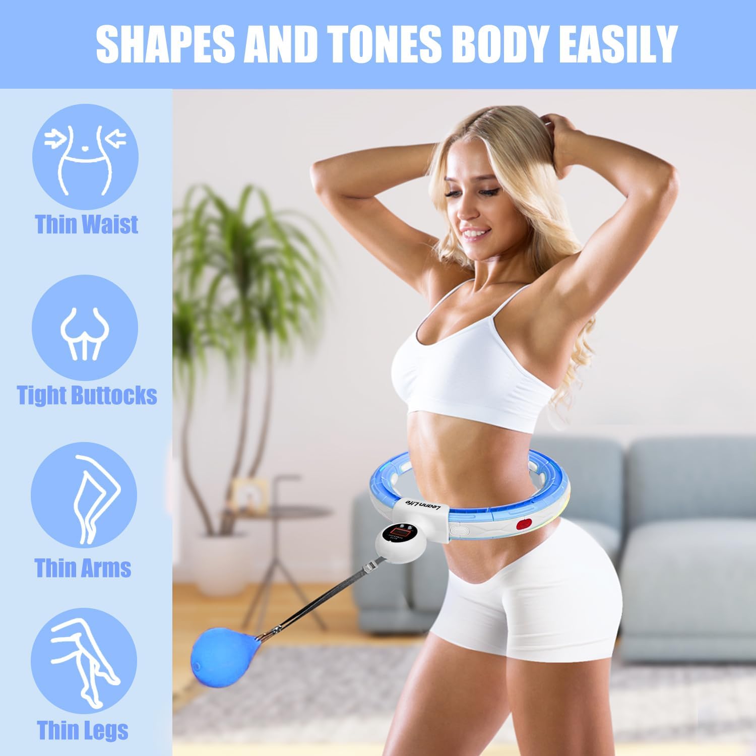 Leann L!fe U5-16 Knots Waist 28- 46, Silent Smart Weighted Hula Hoop for Adults Weight Loss, Infinity Hoop Plus Size, Home Outdoors Fitness