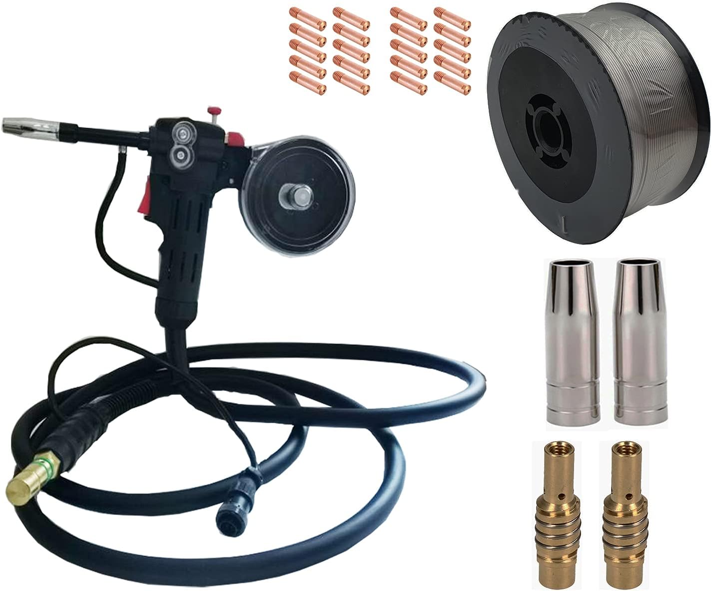 Bobina de pistola Mig de 200 amperios, 9.8 ft, cables de 10 pies, compatible con Miller 300371 Millermatic 140 180 211 Spoolmate 100 aluminio acero