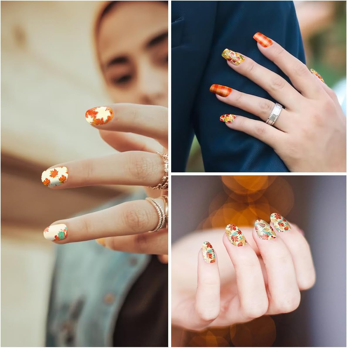 SILPECWEE 20 hojas de tiras de uñas de otoño para mujeres, calcomanías de esmalte de uñas de color sólido, tiras de esmalte de uñas autoadhesivas,