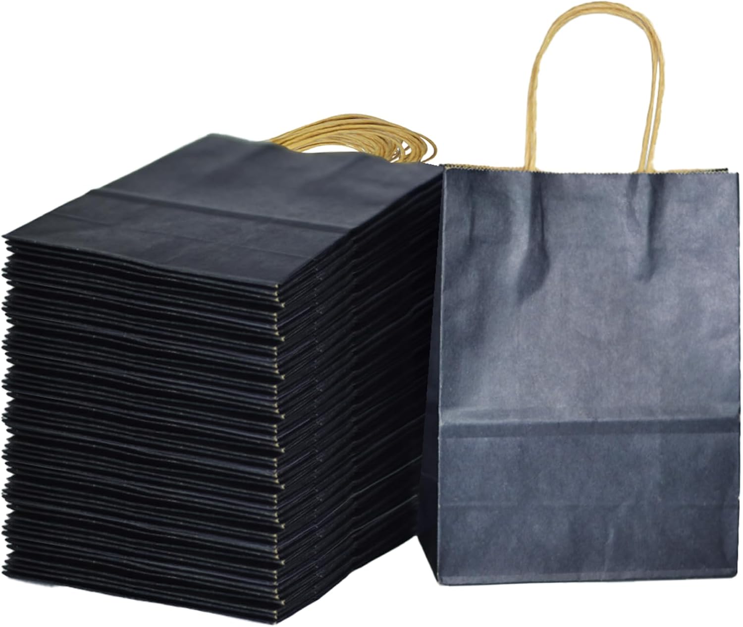 Bakepacker 32pcs pequeñas bolsas de papel de regalo con asas 8.26 “x 6″ × 3.15” bolsas pequeñas azul marino Kraft bolsas
