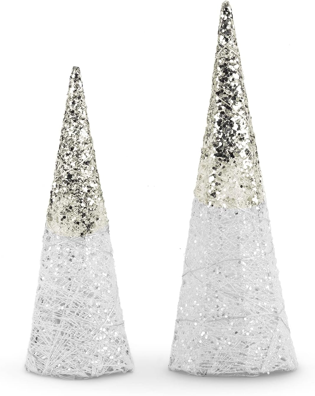 2 decoraciones de mesa de Navidad iluminadas con purpurina, funciona con pilas, con forma de árbol de Navidad LED, decoración navideña para