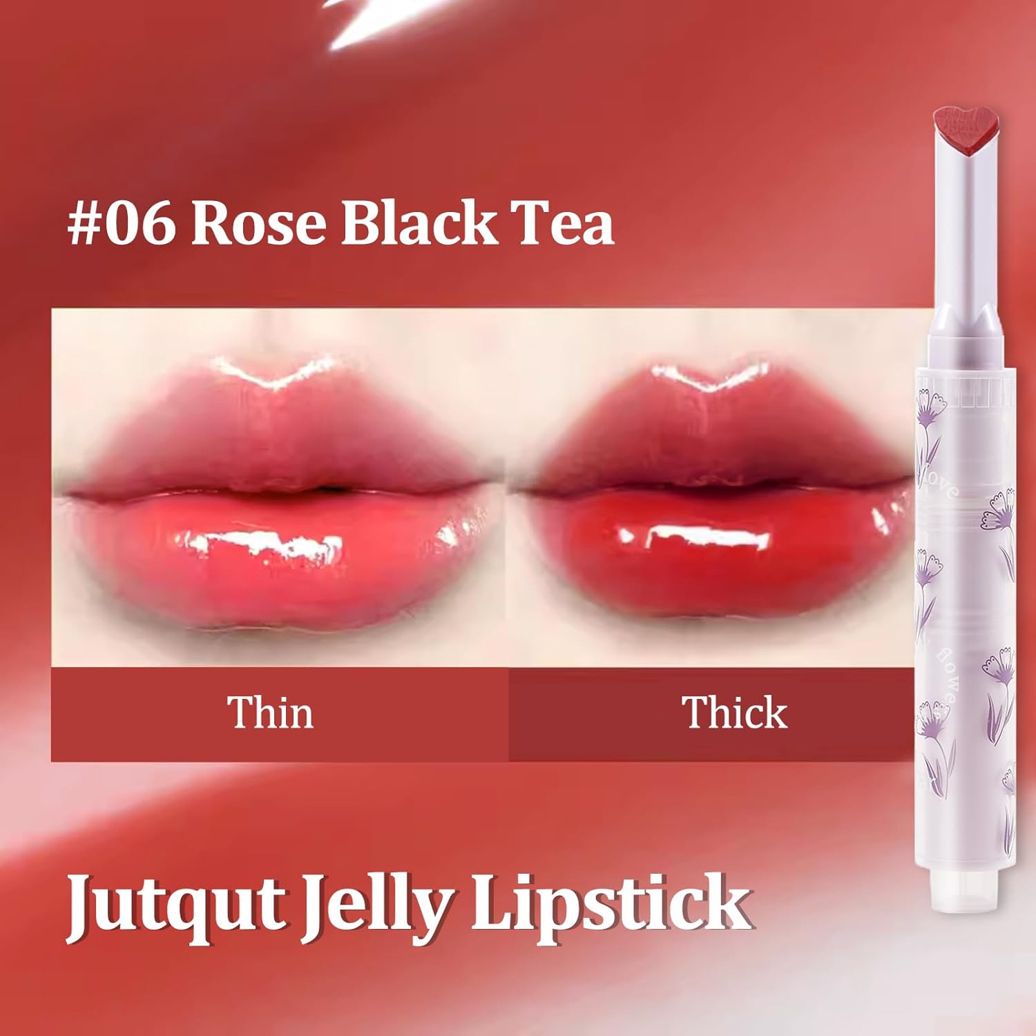 Jutqut Lápiz labial de gelatina, mancha de labios tintada, brillo de labios en forma de corazón, bálsamo hidratante de espejo de larga duración,