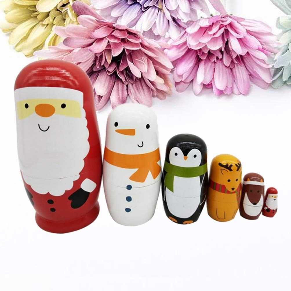 Healifty Muñecos rusos para niños, 6 unidades, juego de regalo de madera hecho a mano para niños, muñecas de anidación para Navidad, juguete de
