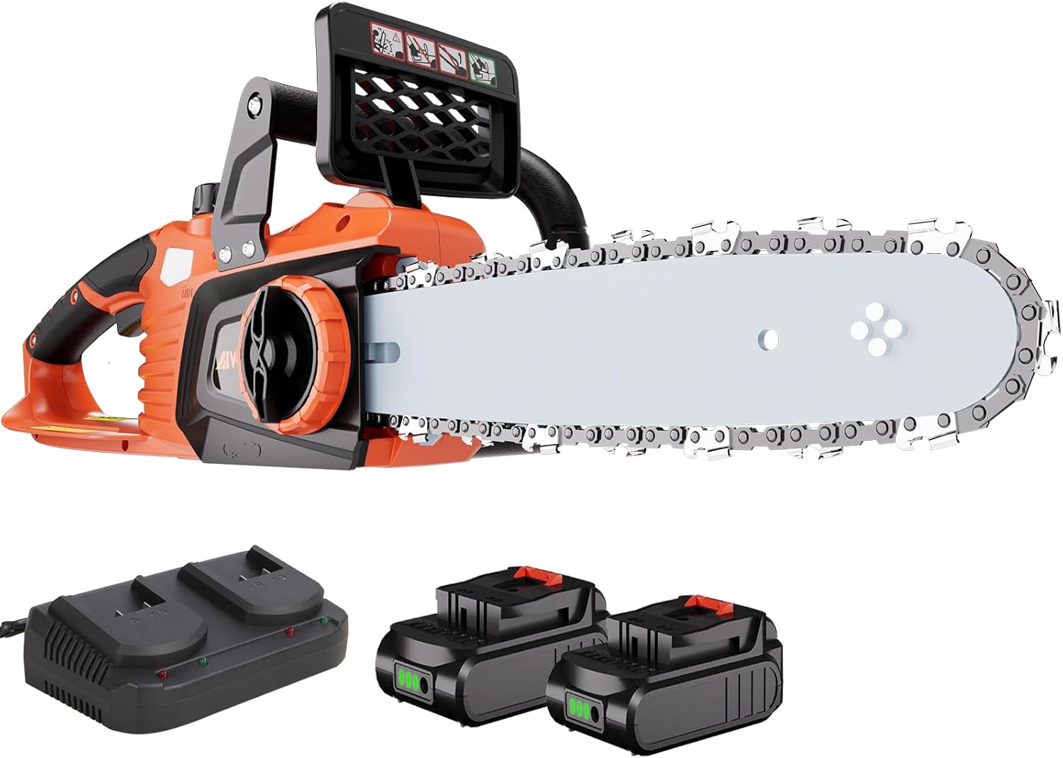 AIVOLT Motosierra inalámbrica de 40 V y 12 pulgadas con batería sin escobillas con tensión de cadena sin herramientas para tala de árboles, poda y