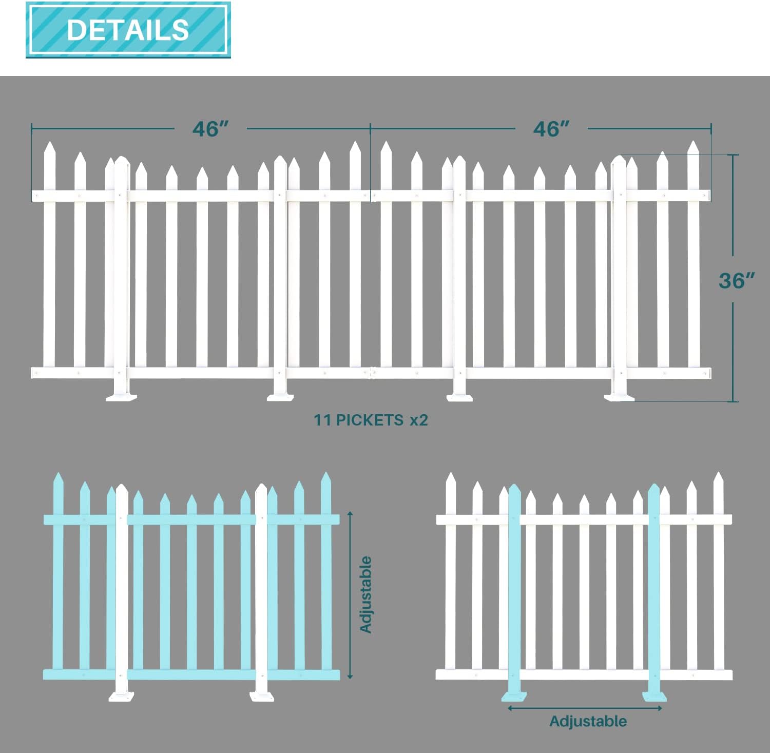 Coarbor Panel de valla de vinilo de 46 x 36 pulgadas, 2 paneles de valla decorativa de jardín para patio, valla de vinilo al aire libre, barrera