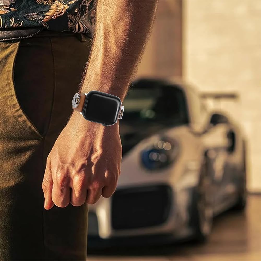 Steampunk – Correa de cuero vintage compatible con Apple Watch de 1.772 in 1.732 in 1.654 in 1.614 in 1.575 in 1.496 in 1.929 in, iWatch Series