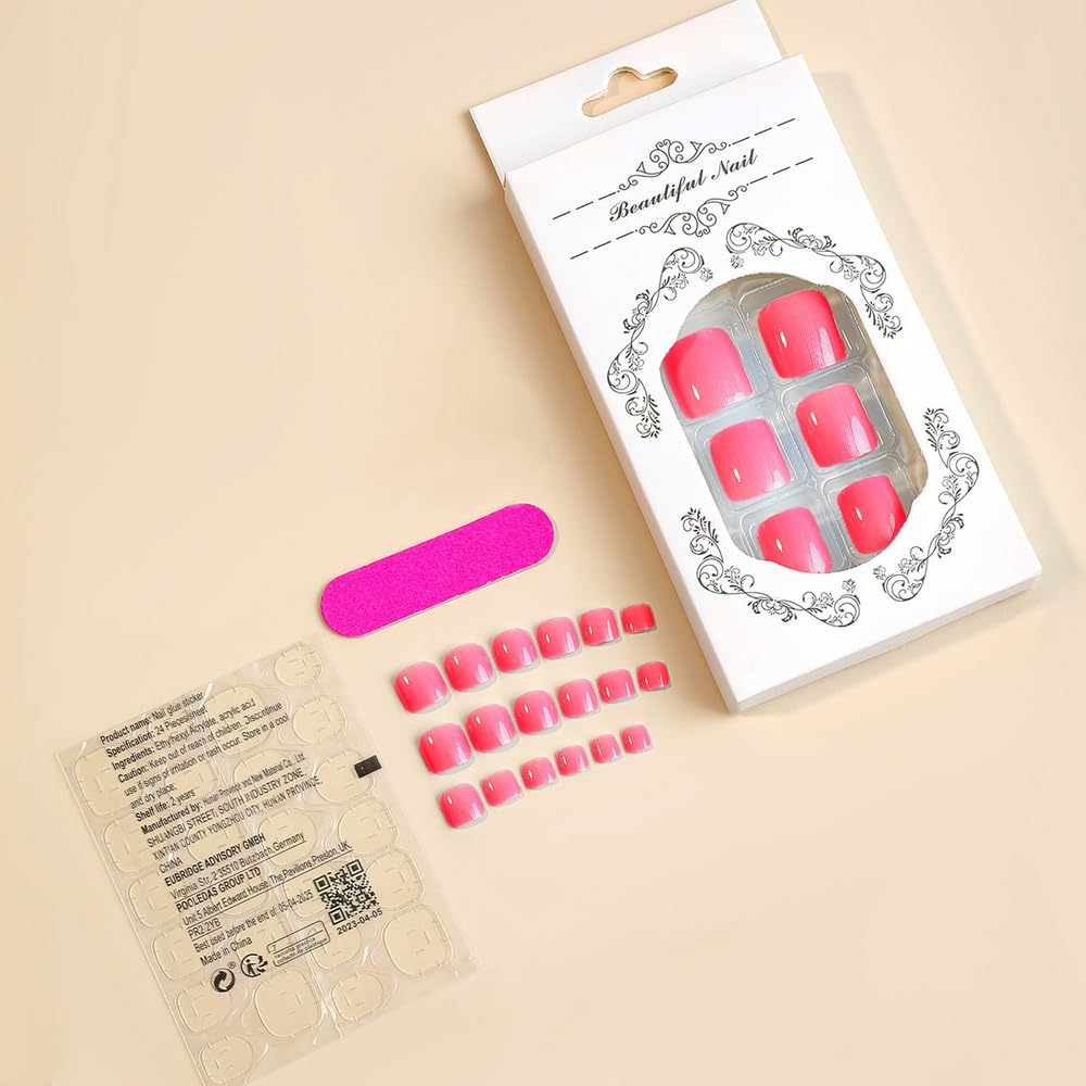 Uñas postizas cuadradas de color rosa a presión, uñas postizas francesas de estilo simple, uñas acrílicas para mujeres, puntas de uñas brillantes,