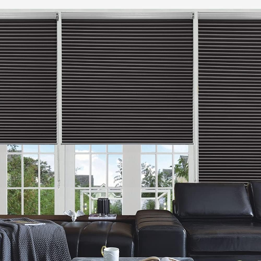 Changshade Persianas celulares opacas con el diámetro de panales de 1 pulgada para oficina, sala de estar, dormitorio, aislamiento térmico, negro