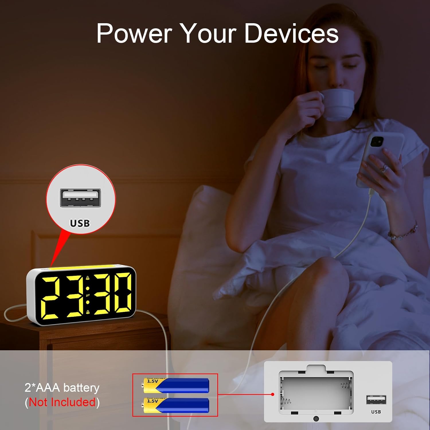 Topski Reloj despertador ruidoso para dormitorios que duermen pesados, reloj digital con luz nocturna, pantalla grande, alarma doble, repetición,