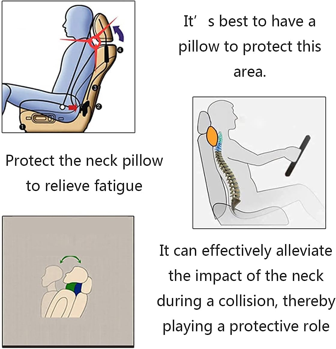 Sexysamba Almohada para reposacabezas de automóvil, almohada de cuello de dibujos animados para automóvil, cómoda almohada suave para asiento de