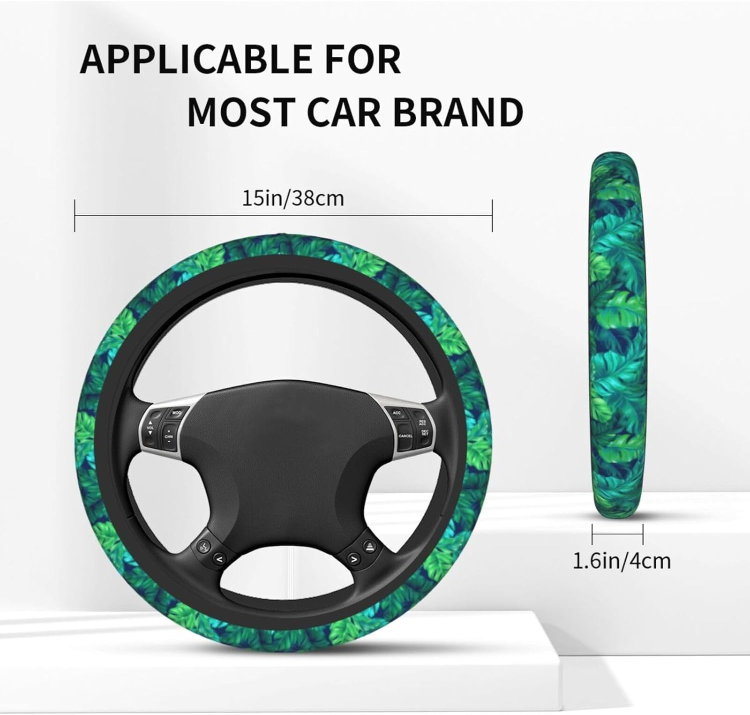 Funda de volante de verano con hojas hawaianas tropicales, diseño de hojas turquesas, accesorios de automóvil, lindos accesorios para mujeres y