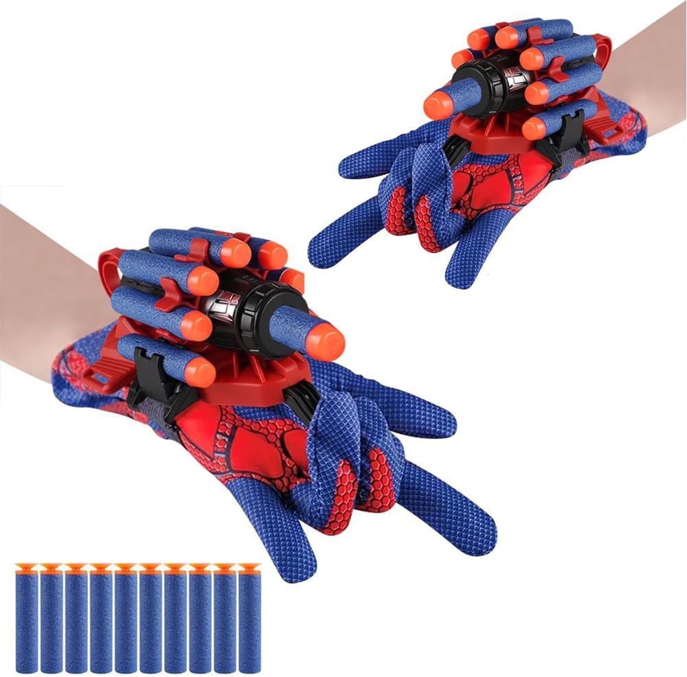 Juego de 2 guantes de araña, juego de rol, lanzador de muñeca de héroe para Halloween, accesorios de cosplay, decoración de regalo de Navidad,