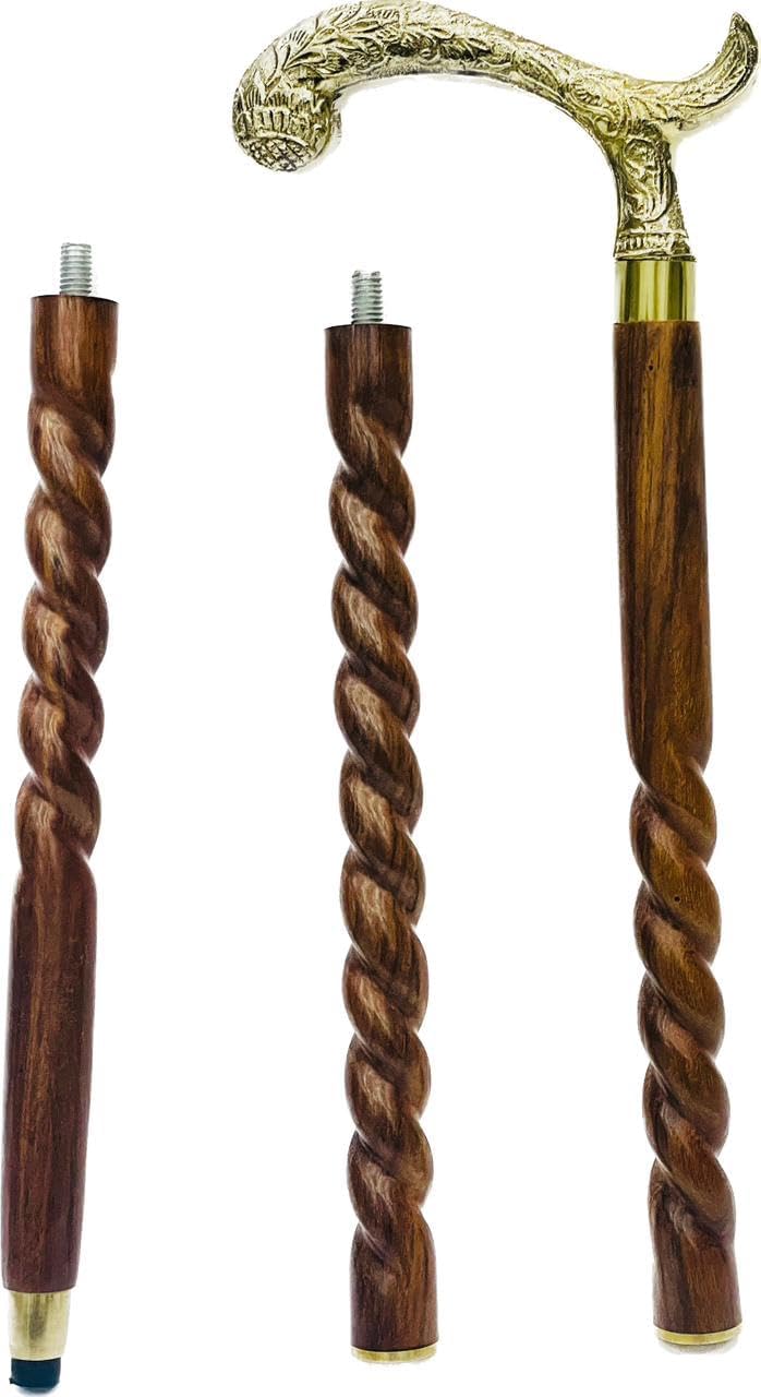 Wave Nautical – Bastón de madera de diseño vintage sólido, estilo antiguo, plegable, 36 pulgadas con mango de latón para hombres y mujeres