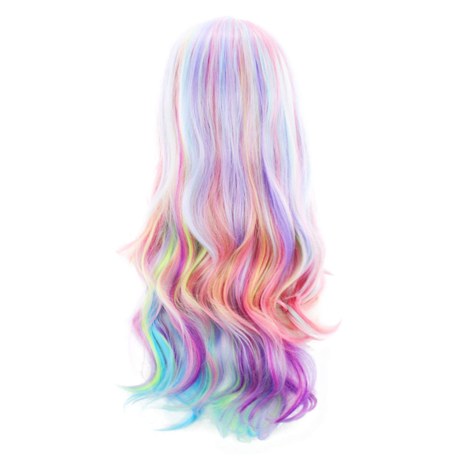 PATTNIUM Peluca larga ondulada colorida de 27 pulgadas para mujeres y niñas, peluca de arco iris pastel, resistente al calor, peluca de cabello