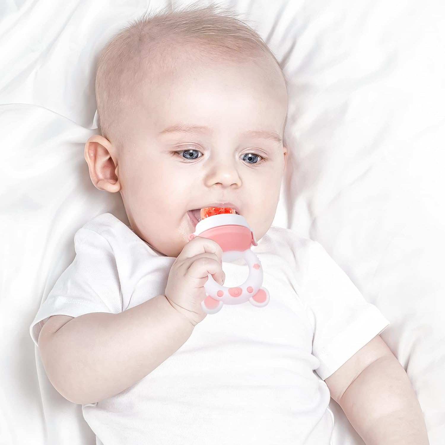 Comedero de alimentos frescos para bebés, chupete de frutas, paquete de 2 juguetes de dentición para bebés de 3 a 24 meses, mordedor con congelador